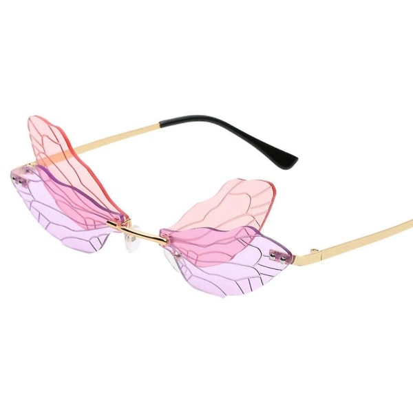 Sunglasses Butterfly Rimless Sunglasses Eye Eyewear Metal Frame Sunglasses Uv400（Pink）