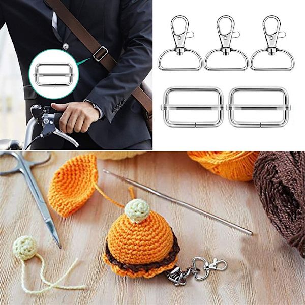 60 stycken tre glidring metallspänne+D-ring+roterande krok+DI