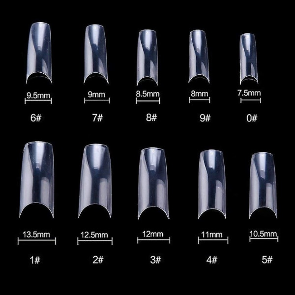 False Nail Tips, 500 st Akryl Fransk Klar Färg Cover False Finger Nail Art Verktyg med 10 olika storlekar