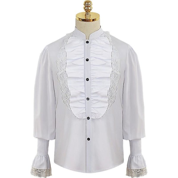 Piratskjorte for menn Medieval Cosplay T-skjorte kostyme（M White）