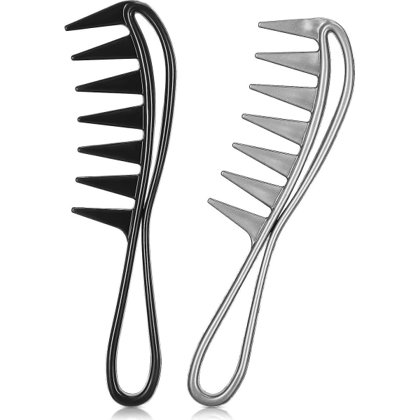 2pcs Curved Combs, Wide Tooth Comb, Curly Hair Comb, Anti-static Hairdressing Comb, Salon Afro Comb With Handle