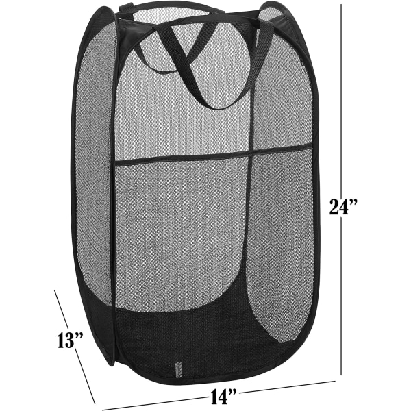 1 stk. Mesh Vaskeri Kurv - Oversized lettvekt vegg skjøt arrangør, sammenleggbar for lagring og enkel å åpne. Flott for barnerom, studenthjem eller reiser. (Svart)
