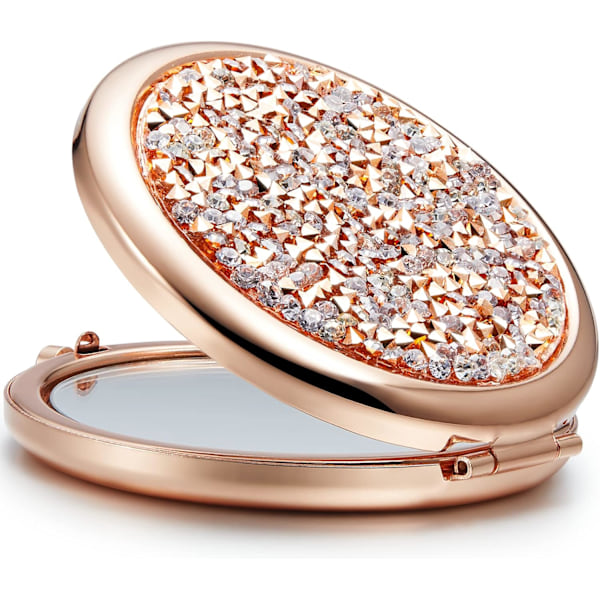 Kompakti peili, Mini Mix Diamond 1X/2X pyöreä suurentava metalli tasku meikkipeili (Rose Gold)