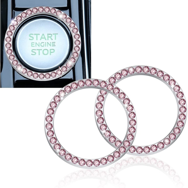 2 st Bling Dekorativa Tillbehör Bilar Startknapp Dekorativ Diamant Strass Rosa