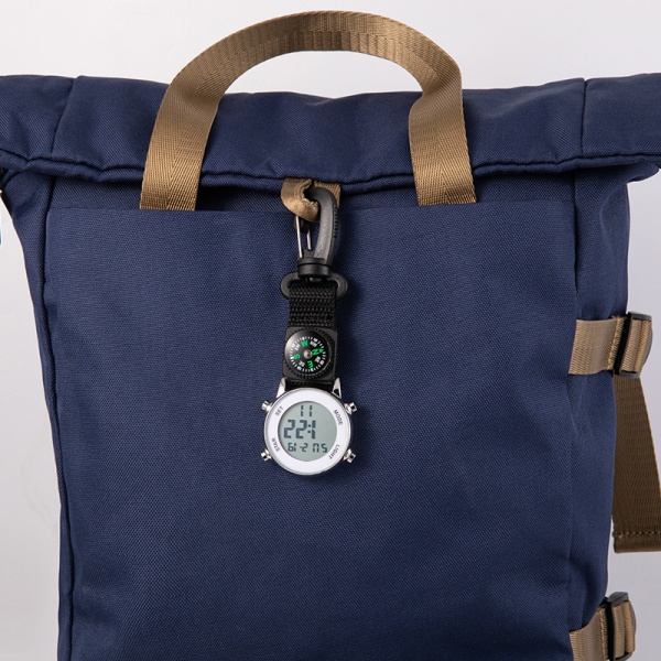Black Lightweight Backpacker Digital Watch - Karbinhake - Utomhusbälte FOB - Watch med bärbar kompass - för vandring och klättring