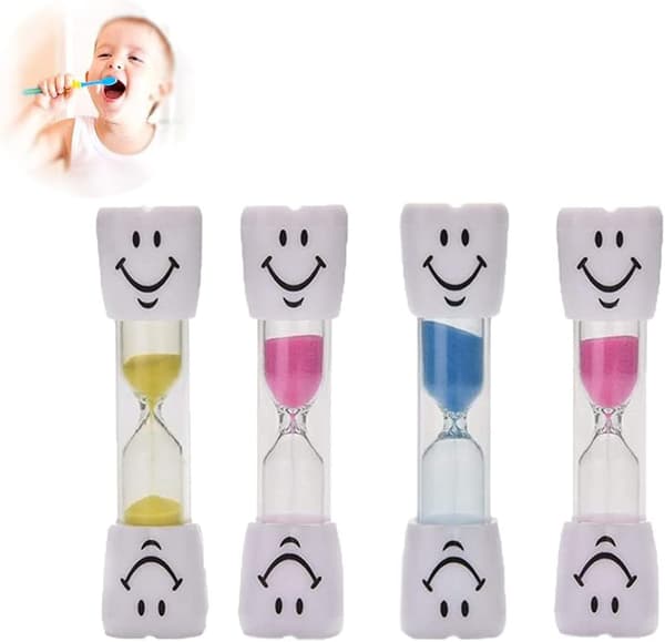 Sett med 4 timeglass, kjøkkentimer, sandtimer, smilefjes-timer, til