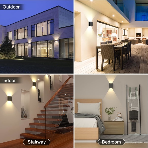 Modern vägglampor för inomhus- och utomhusbruk, set om 2, 6 W, varmvit 3000 K LED