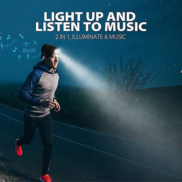 Bluetooth-stickad mössa, utomhusljusmössa, LED-ljus, musik, djupblå