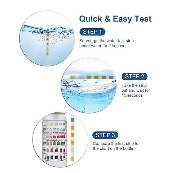 Basseng Spa Ph-teststrimler, 6 i 1 Vannkvalitetstesting Strimler Kit for Boblebad, Svømmebassenger, Nøyaktig Rask Deteksjon