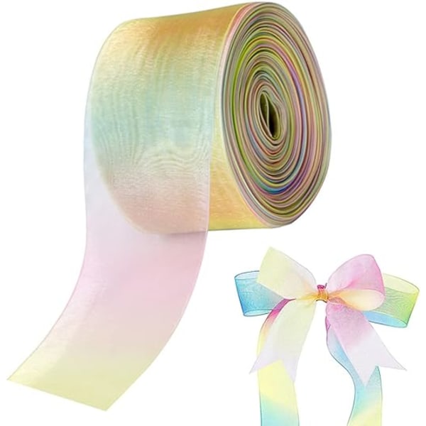 1 stk. Regnbuebånd, 50 yards, 25 mm, organza-bånd, organza-ribb