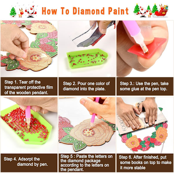 Diamantmålning, tomte Diamantmålning Kit, 5D DIY Jul Diamantmålning Julkrans, Färgglad Diamantmålning, Diamantmålning Hänge Kit för Heminredning Present