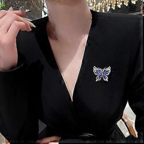 Fashion Rhinestone Fjärilsbrosch för Kvinnor - Stilren Legeringsnål med Zirkon för Kläder och Accessoarer Blue