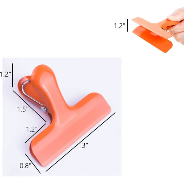 Croc Jaws Chip Clips Orange. Rustfrit stål. 3 tommer - Pakke med 3