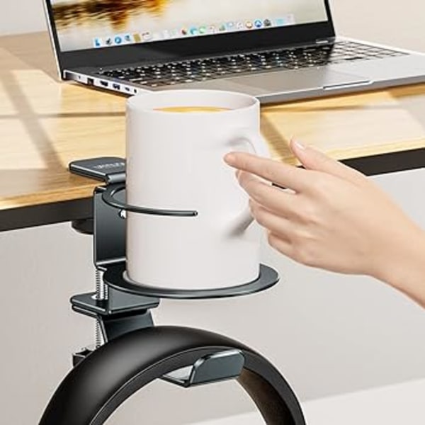 (grå) Skrivebordskoppholder, 2 i 1 justerbar metall PC spillkoppholder