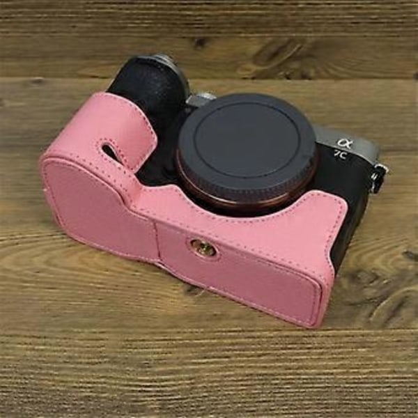 For Sony A7C II/A7CR Kamerabunnveske PU Lær Anti-Fall Halvkroppsdeksel med Håndleddsstropp