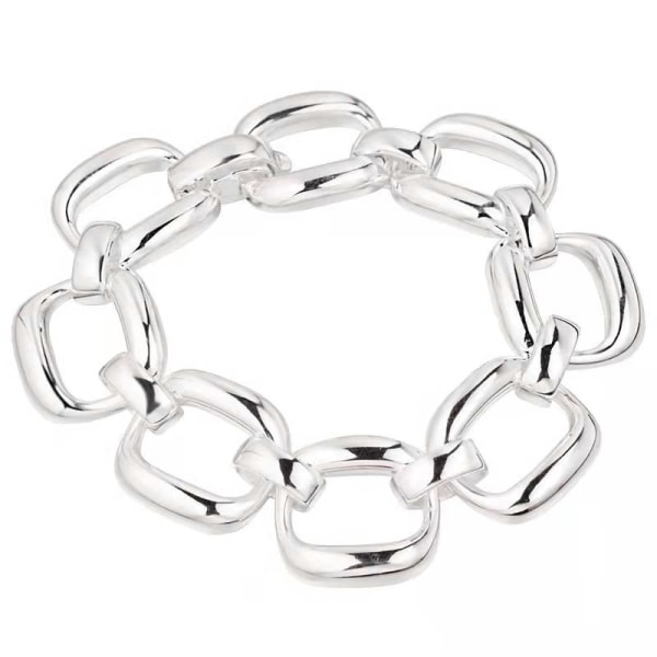 S925 Sterling Sølv Tykk Kjede Geometrisk Armbånd