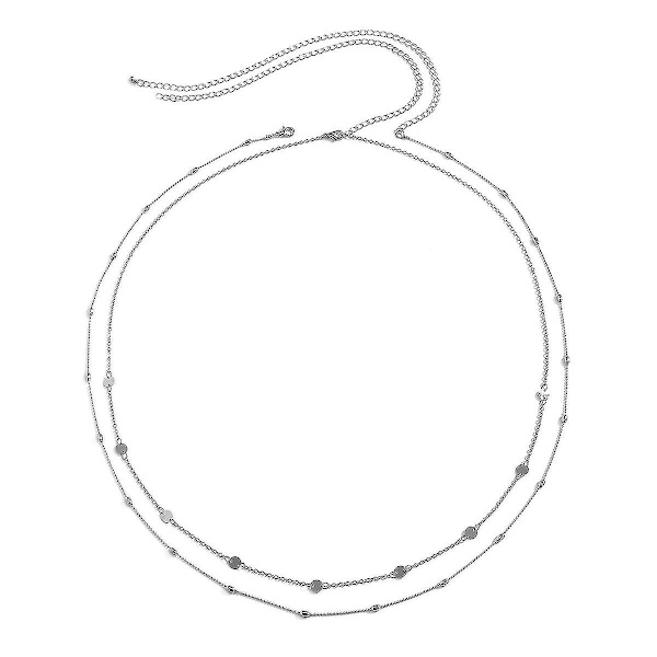 Perle midjekjede Sequin magekjeder Lagdelt strand midje smykker tilbehør for kvinner jenter（Sliver）