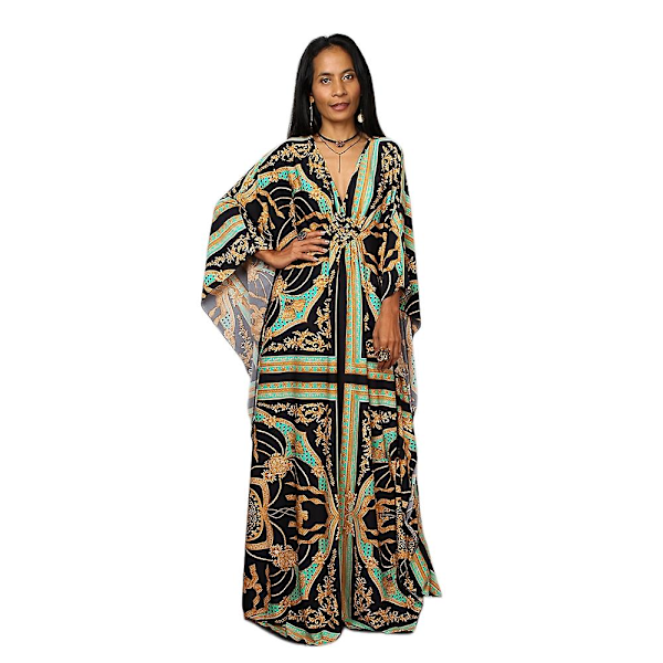 Kvinnors tryckta maxiklänning fladdermusärm strandklänning plus size solklänning strandkläder kaftan cover-ups Dn0533