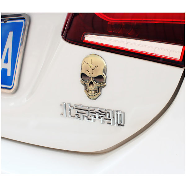 3D metal dødningehoved klistermærke til bil og telefon, Demon metal skull head body patch (Bronze)
