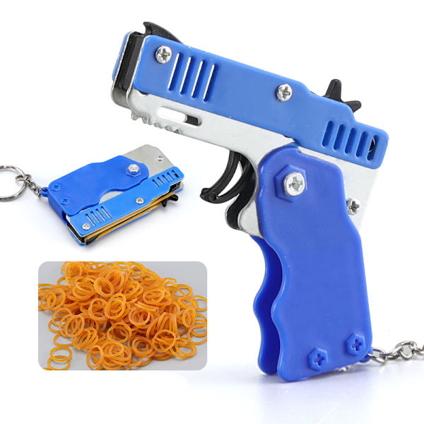 Mini Metal Burst hopfällbar gummibandspistol leksak med 60 st gummiband