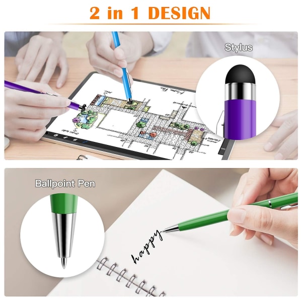 Pen 10-pack universal kapacitiv 2 i 1 indragbara kulspetspennor och styli pekskärmspenna för surfplattor/ipad/iphone