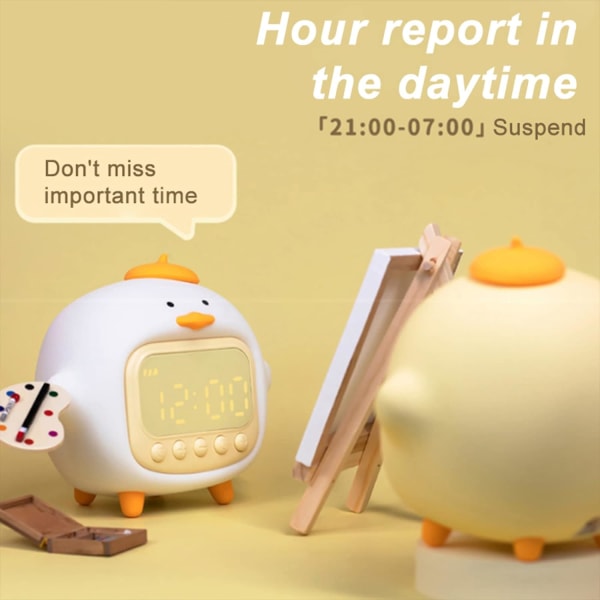 （White） Alarm Clock for Kids Cute Hug Duck Alarm Clock Night Ligh