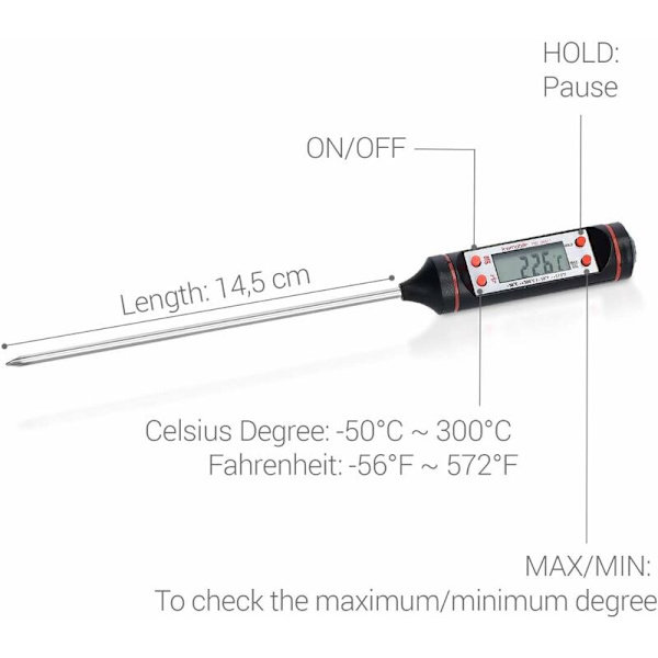 2 stk kjøtttermometer - matlagingstermometer for presis baking av flytende bakverk - temperaturtermometer på LCD-skjerm