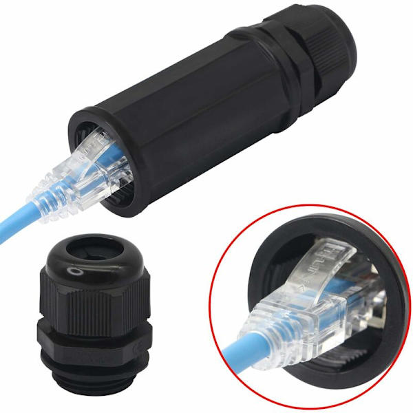 2-pakning RJ45 vanntett kobling, RJ45 hunn til hunn Ethernet