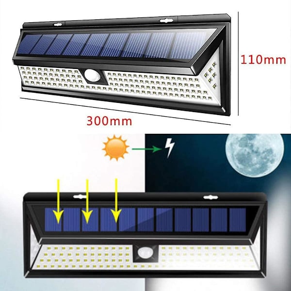 118 LED solcellsdriven rörelsesensorlampa Hem Säkerhet Vattentät Pir Sensor Vägglampa För Utomhus Trädgård Gård