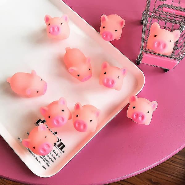 10 stk. lyserøde squishy-legetøj i form af en gris til stressaflastning