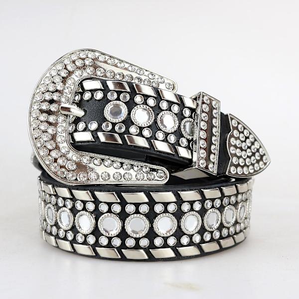 PU Læder Punk Bælte Tilbehør Bæltespænde Rhinestone Indlæg Bredt Bælte, Unisex Punk Bælte Til Jeans Bukser（120cm）
