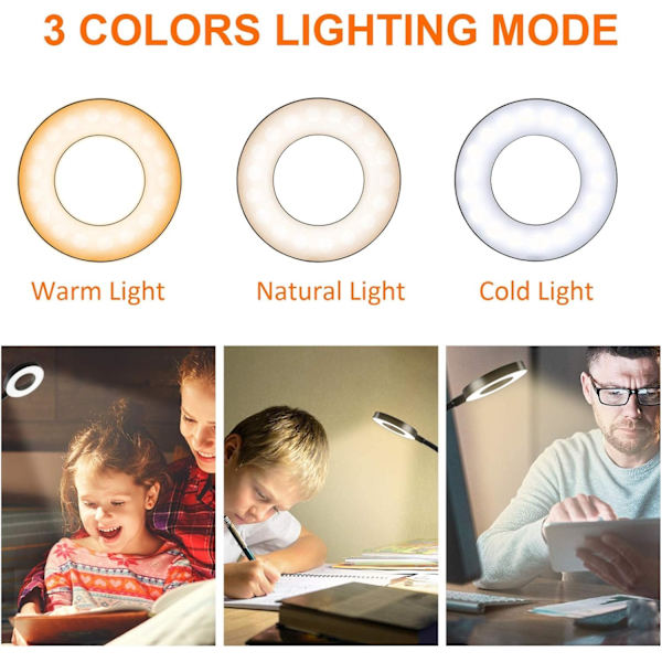 1 st 48 LED klämma läslampa, USB-skrivbordslampa, 3 färglägen