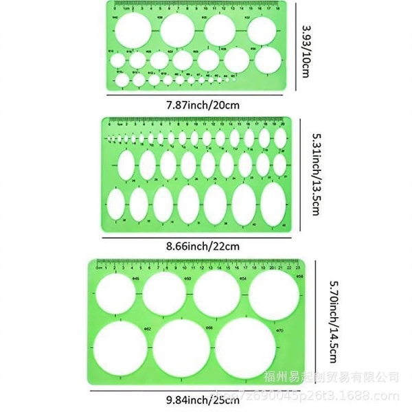 3 st cirkulära mallar mätgeometri linjal