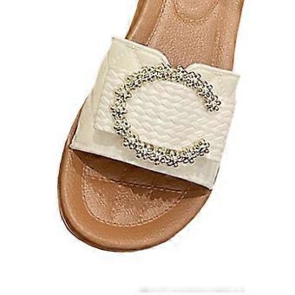 Damtofflor Slip-on Sandaler Mjuka Strand Bekväma Öppen Tå Fest Fina Anti-halk Sulor Mode Slides Dam Platt Sandaler (Vit Längd 24.5cm) White Length 24.5cm
