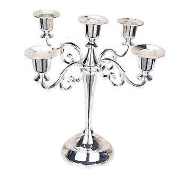 Lysestake for Søylelys Kandelaber Lysestake 5 Lys Sink Legering 5 Armer Lysestake for Borddekorasjon Eventmiddag (sølv) silver