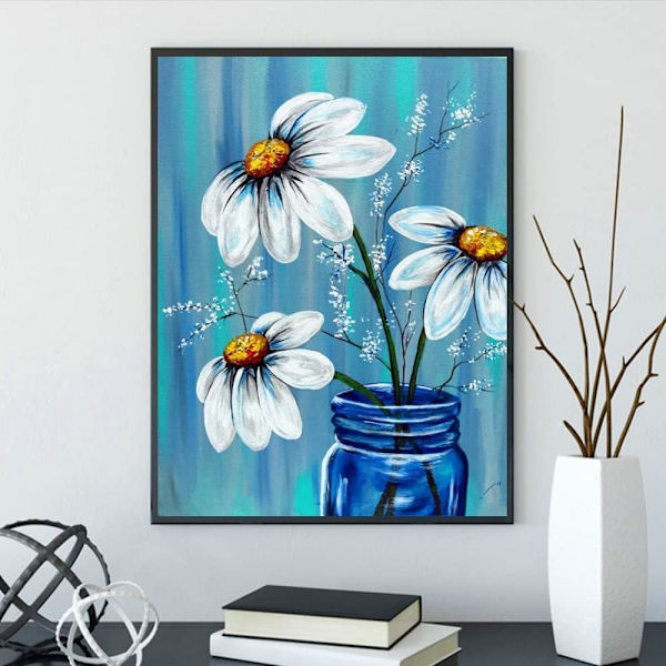 Diamantmålning för vuxna, DIY 5D rund vas full diamant blomma