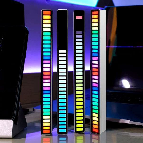 Stemmeaktiveret pickup-rytmelys 32-bit musikniveauindikator med RGB-musiklydstyring Audio Spectrum RGB-lys LED（sort）