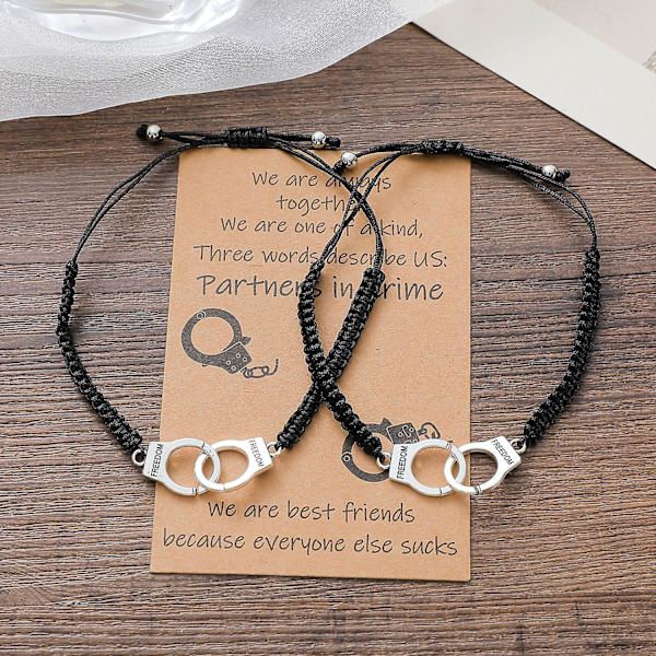 2 stk. Fashion Smykker Sølv Håndjern Kjede Armbånd Partners In Crime Bestevenner Armbånd