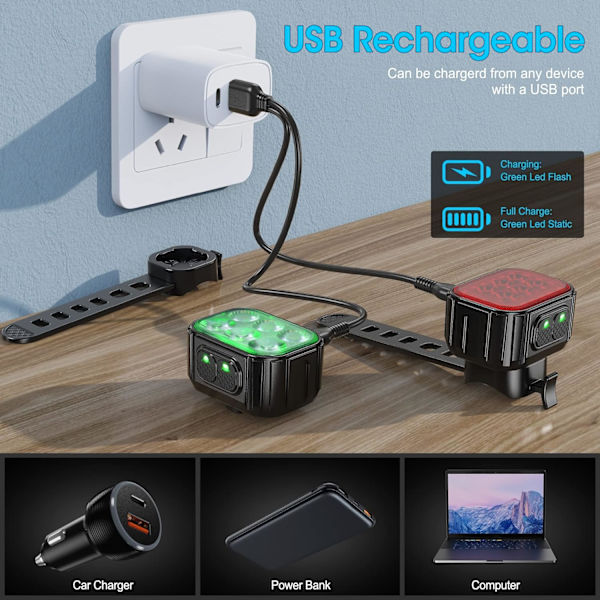 Etu- ja takapyörän valot, USB-ladattavat tehokkaat LED-pyörävalot