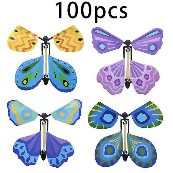 10/20/100 st Fladdrande flygande fjäril Wind Up Butterfly Fladderkort Prank Butterfly Flying Paper 100st