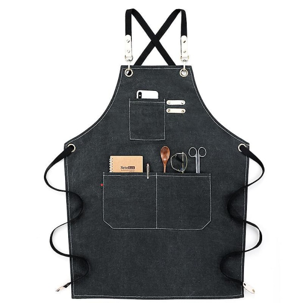 Chef Apron, Adjustable Cross Back Canvas Apron,waterdrop Resistant Multipurpose（Black）