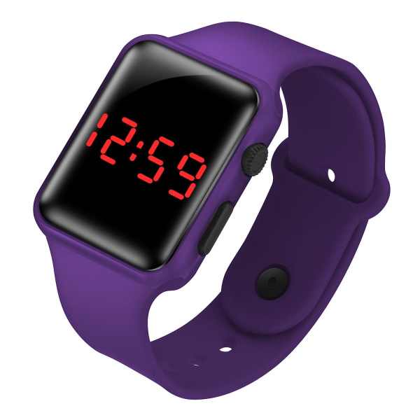 Led Electronic Watch Student Fashion Sports Led Apple Square Silicone Electronic Watch（Purple）