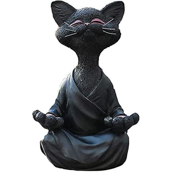 Kattfigur, Meditationsyoga Glad Katt, Zen Katt Avslappnad Pose Skulptur För Hem Utomhus Gräsmatta Dekoration（Svart）