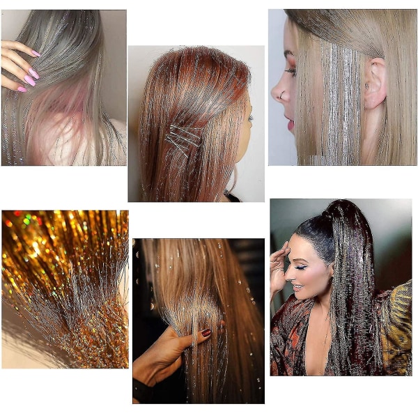 Hår Tinsel Kit Strands Med Verktøy 47inch 12 Farger  Strands Fairy Hair Tinsel Kit Hår Extensions Glitrende Glitter Skinnende Silke Tinsel