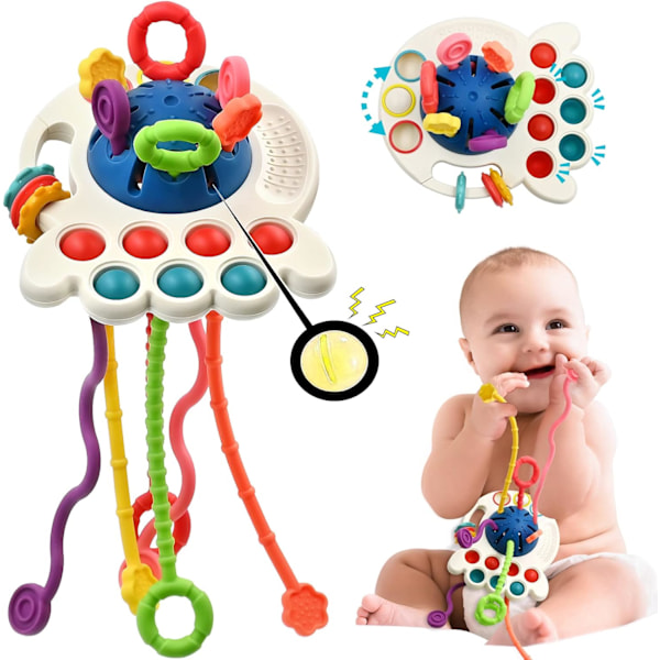 Baby Toys for 1 2 Year Old, Sensory Pull Rope Silicone Toy for Ne