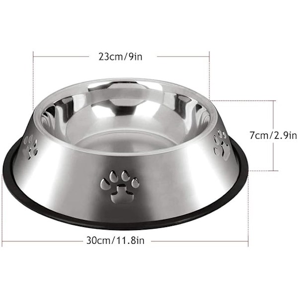 XL-30cm/2 skåle rustfrit stål hundeskåle  Hundefoder skål med skridsikre gummibase  Store kæledyrsskåle og vandskåle