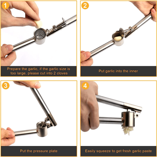 Hvitløkspresse, 304 rustfritt stål hvitløksknuser og knuser, han