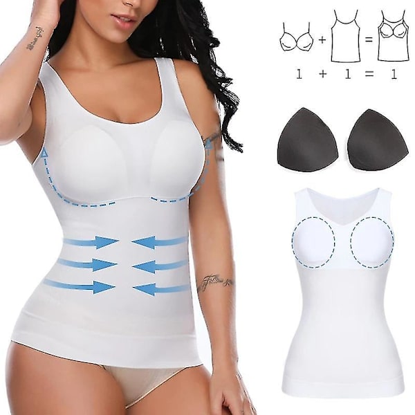 Kvinde Kontrol Vest Cami Sømløs Shapewear Toppe Slank Tummy Control Camisole Cami Polstret (XL Sort)