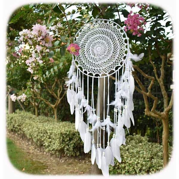 1 stk. Stor Boho Dreamcatcher Hvid Fjer Macrame Vægophæng Vi