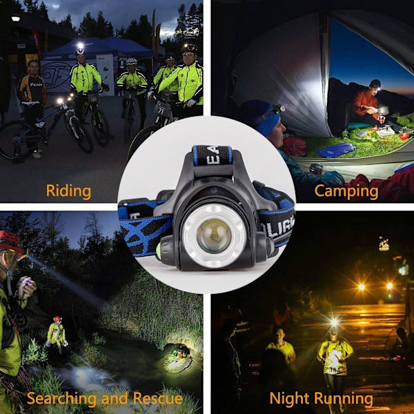 Kraftig og oppladbar LED-hodelykt med 3 LED-hodelyktmoduser